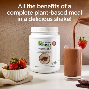 Vegansmart Naturade Plant Based Vegan Protein Powder - All-in-One Nutritional Shake Protein Blend - Gluten Free & Non-GMO - Chocolate (15 Servings)