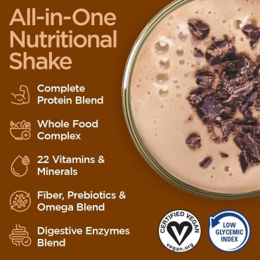 Vegansmart Naturade Plant Based Vegan Protein Powder - All-in-One Nutritional Shake Protein Blend - Gluten Free & Non-GMO - Chocolate (15 Servings)