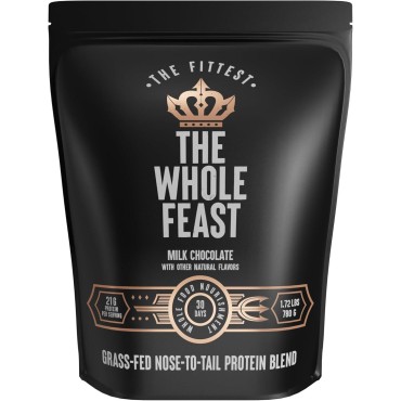 The Fittest Whole Feast Beef Protein Powder - Milk Chocolate - Nose to Tail Carnivore Blend Including Liver, Colostrum and Whole Bone - BCAAs - 14g Collagen, 21g Total Protein