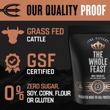 The Fittest Whole Feast Beef Protein Powder - Milk Chocolate - Nose to Tail Carnivore Blend Including Liver, Colostrum and Whole Bone - BCAAs - 14g Collagen, 21g Total Protein