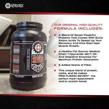 Driven Pro Fusion 7 Meal Replacement Powder - Men & Women, 3 lbs - 24g Protein Per Serving, Digestive Enzymes & MCT Oil - Gluten-Free - On-The-Go Energy & Supports Muscle Mass - Strawberry Milkshake