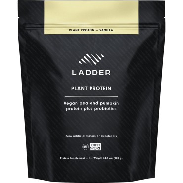 LADDER Plant Based Protein Powder, 21g of Vegan Protein with BCAAs and Probiotics | Pea and Pumpkin | Dairy Free, NSF Certified for Sport, Naturally Flavored (Vanilla Pouch)