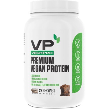 VegaPro Vegan Protein | #1 Rated Plant Based Protein Powder & Super Fruits w/ 20g Protein, Maqui, Acai, Goji + More | Easy Digestion, No Artificial Flavors (28 Servings) - Chocolate Brownie