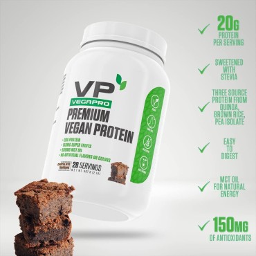 VegaPro Vegan Protein | #1 Rated Plant Based Protein Powder & Super Fruits w/ 20g Protein, Maqui, Acai, Goji + More | Easy Digestion, No Artificial Flavors (28 Servings) - Chocolate Brownie