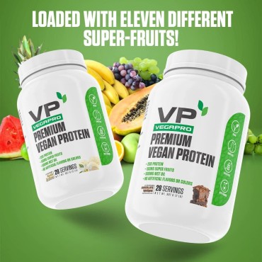 VegaPro Vegan Protein | #1 Rated Plant Based Protein Powder & Super Fruits w/ 20g Protein, Maqui, Acai, Goji + More | Easy Digestion, No Artificial Flavors (28 Servings) - Chocolate Brownie