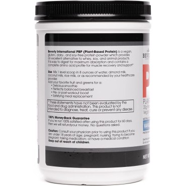 Beverly International PBP, Plant Based Protein. Vegan, Gluten, Dairy, Soy-Free. Great Vanilla Taste, Smooth, Easy to Digest, 21g Protein per Serving, (15 Servings) 1lb. Complete Amino Acid Profile.