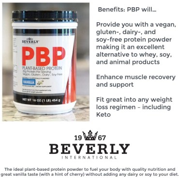 Beverly International PBP, Plant Based Protein. Vegan, Gluten, Dairy, Soy-Free. Great Vanilla Taste, Smooth, Easy to Digest, 21g Protein per Serving, (15 Servings) 1lb. Complete Amino Acid Profile.