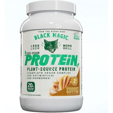 Black Magic Plant-Source 100% Vegan Protein - Keto, Low Sugar, Dairy Free Protein - Pre/Post Workout - Peanut Butter - 20g Protein - 2 LB