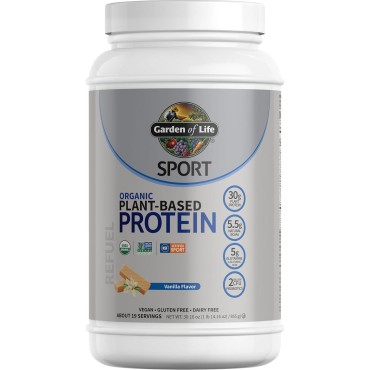 Organic Vegan Sport Protein Powder, Vanilla - Probiotics, BCAAs, 30g Plant Protein for Premium Post Workout Recovery - NSF Certified, Keto, Gluten & Dairy Free, Non GMO - Garden of Life - 19 Servings