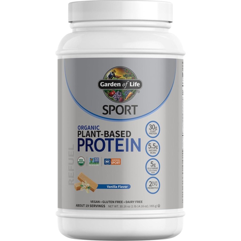 Organic Vegan Sport Protein Powder, Vanilla - Probiotics, BCAAs, 30g Plant Protein for Premium Post Workout Recovery - NSF Certified, Keto, Gluten & Dairy Free, Non GMO - Garden of Life - 19 Servings