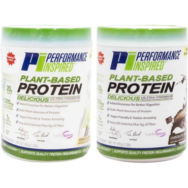 Performance Inspired Nutrition Plant-Based Protein Powder - All Natural - 20G - 1B Probiotics - Digestive Enzymes - Fiber Packed - G Free - Vanilla Bean - 1.5 Lb