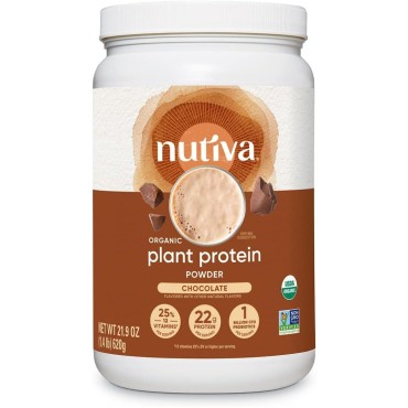 Nutiva Organic Plant Protein Smoothie, Chocolate, 1.4 Pound, USDA Organic, Non-GMO, Non-BPA, Vegan, Gluten-Free, Keto & Paleo, 22g Protein Shake & Meal Replacement