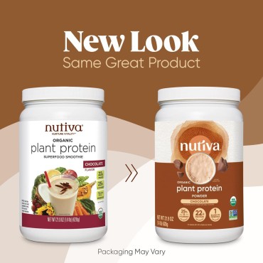 Nutiva Organic Plant Protein Smoothie, Chocolate, 1.4 Pound, USDA Organic, Non-GMO, Non-BPA, Vegan, Gluten-Free, Keto & Paleo, 22g Protein Shake & Meal Replacement