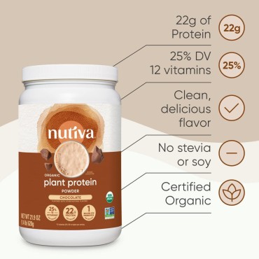 Nutiva Organic Plant Protein Smoothie, Chocolate, 1.4 Pound, USDA Organic, Non-GMO, Non-BPA, Vegan, Gluten-Free, Keto & Paleo, 22g Protein Shake & Meal Replacement