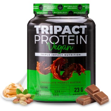 TRIPACT Vegan Protein Powder, for Vegan Protein Shakes or Meal Replacement with Organic Pea Protein Powder, Pumpkin Protein, BCAAs & Glutamine, Non-GMO, Chocolate Peanut Butter, 20 Servings