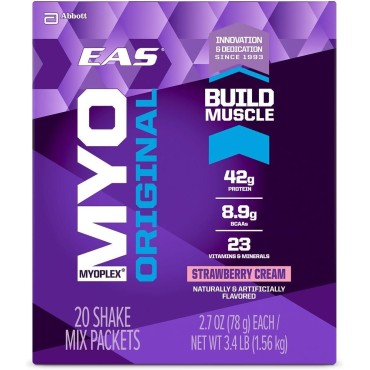 EAS Myoplex Original Protein Shake Mix Packets, Strawberry Cream, 2.7 oz packets, 20 servings