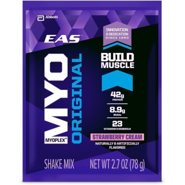 EAS Myoplex Original Protein Shake Mix Packets, Strawberry Cream, 2.7 oz packets, 20 servings