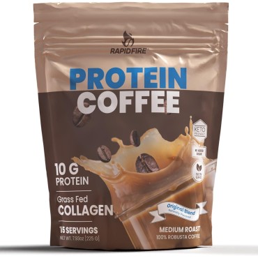 Protein Coffee, with 10g of Protein with Collagen, Promotes Muscle Growth, Supports Energy, Hot or Cold, Keto Friendly, 100% Robusta Coffee, 15 Servings, Original Blend, Medium Roast