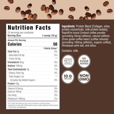 Protein Coffee, with 10g of Protein with Collagen, Promotes Muscle Growth, Supports Energy, Hot or Cold, Keto Friendly, 100% Robusta Coffee, 15 Servings, Original Blend, Medium Roast