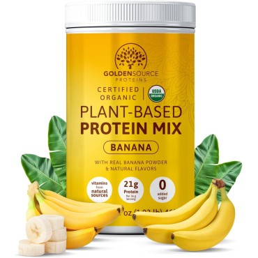 GoldenSource Proteins, Banana, Plant Based Protein Powder, Protein Mix, Protein Powder with 22 Vitamins & Minerals, 16g of Protein, & Complete Amino Acid Profile, Vegan Protein Powder