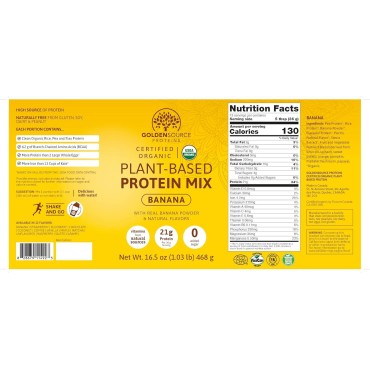 GoldenSource Proteins, Banana, Plant Based Protein Powder, Protein Mix, Protein Powder with 22 Vitamins & Minerals, 16g of Protein, & Complete Amino Acid Profile, Vegan Protein Powder