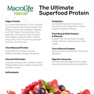 MacroLife Naturals MacroMeal Protein Powder Vanilla, Superfood Greens Probiotics + Fiber, Immune Energy Digestive Daily Essentials for Women & Men Gluten-Free 21.7oz (15 Servings)