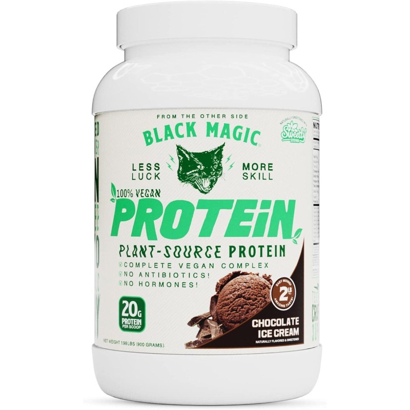 Black Magic Plant-Source 100% Vegan Protein - Keto, Low Sugar, Dairy Free Protein - Pre/Post Workout - Chocolate Ice Cream - 20g Protein - 2 LB