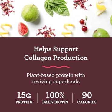 Amazing Grass GLOW Vegan Collagen Support with Biotin and Plant Based Protein Powder, Chocolate Rose, 15 Servings