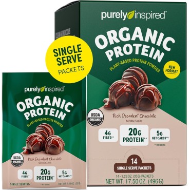 Purely Inspired Organic Protein Powder, 14 Single Serve Packets, Rich Decadent Chocolate - 20g of Plant-Based Protein Powder for Smoothies & Shakes - Dairy-Free, Non-GMO - for Men & Women