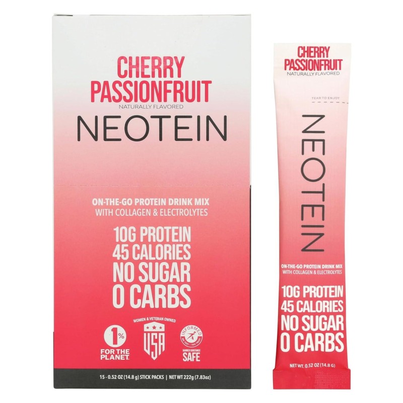 Electrolyte Powder Packets with 10g Protein & Collagen | Hydration Packets - Zero Sugar, NO Fillers, NO Carbs | Cherry Passionfruit | 45 CALORIES | Keto & Paleo | Pack of 15