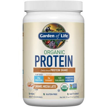 Garden of Life Vegan Protein Powder - Caramel Mocha Latte - 20g Plant Protein, BCAAs, Probiotics & Digestive Enzymes - Gluten-Free, Non-GMO