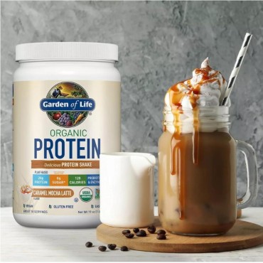 Garden of Life Vegan Protein Powder - Caramel Mocha Latte - 20g Plant Protein, BCAAs, Probiotics & Digestive Enzymes - Gluten-Free, Non-GMO