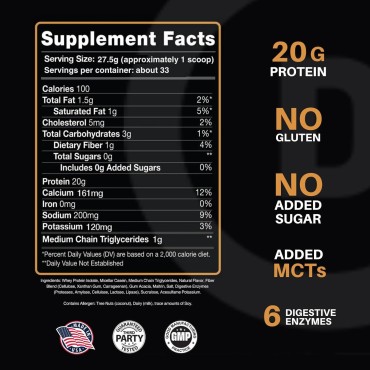 Devotion Nutrition Protein Powder Blend | Gluten Free, Keto Friendly, No Added Sugars | 1g MCT | 20g Whey & Micellar Protein | 2lb Tub (Angel Food Cake)