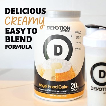 Devotion Nutrition Protein Powder Blend | Gluten Free, Keto Friendly, No Added Sugars | 1g MCT | 20g Whey & Micellar Protein | 2lb Tub (Angel Food Cake)