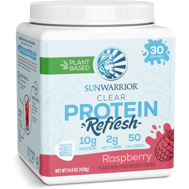 Clear Protein Powder Plant-Based Protein Water Mix, Vegan Protein and Refreshing Hydration Powder Additive | 10g Protein Per Serving | Raspberry Flavored | 420g Tub 30 Servings | Clear Protein Refresh