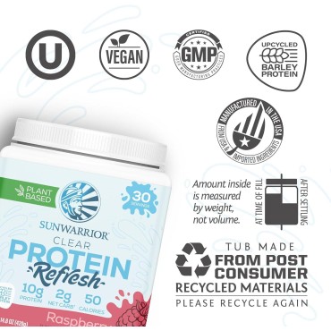 Clear Protein Powder Plant-Based Protein Water Mix, Vegan Protein and Refreshing Hydration Powder Additive | 10g Protein Per Serving | Raspberry Flavored | 420g Tub 30 Servings | Clear Protein Refresh