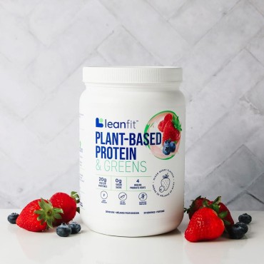 LeanFit Plant-Based Protein & Greens, Natural Berry, 20g Protein, 19 Servings, 1.25 Pound Tub