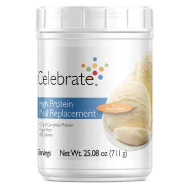 Celebrate Vitamins High Protein Meal Replacement Shake, 27 g Protein Powder, 6 g of Fiber, For Post-Bariatric Surgery Patients, Vanilla Bean, 15 servings