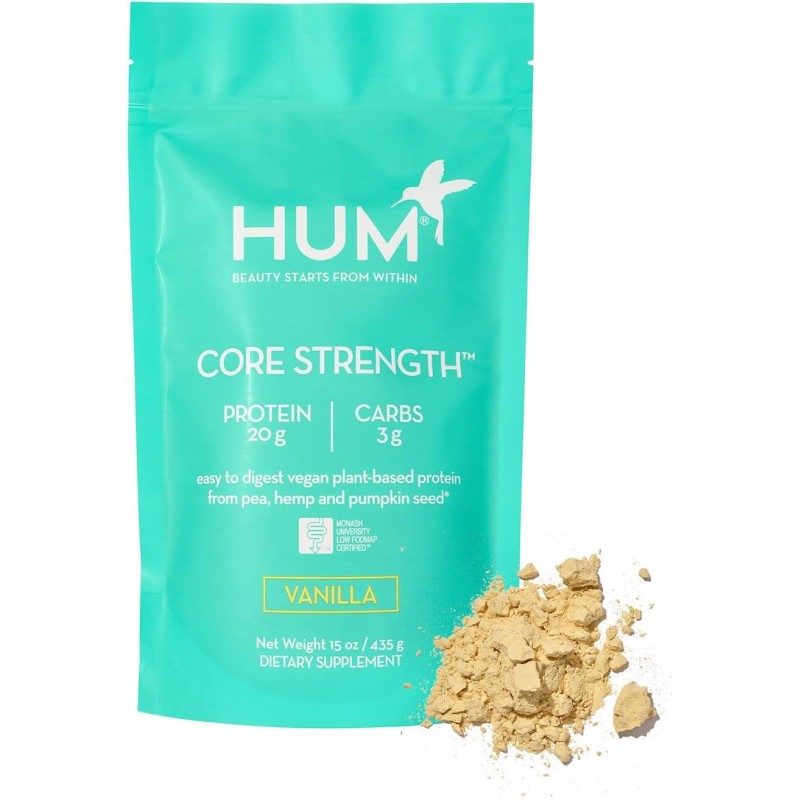 HUM Core Strength Vanilla Protein Powder - Digestion Friendly Vegan Plant Protein for Shakes (15 Servings)