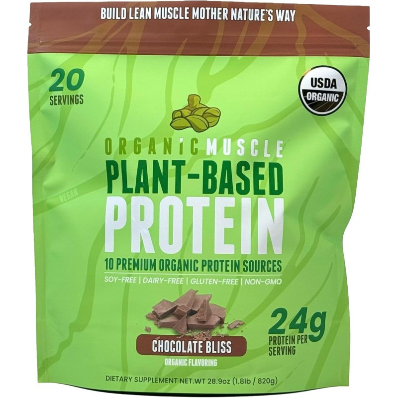 Organic Vegan Protein Powder - Plant Based Chocolate Protein Powder with Pea, Hemp, Brown Rice, Chia Seed & Amino Acids - Low Calorie for Muscle Growth & Speed Recovery by Organic Muscle