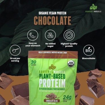 Organic Vegan Protein Powder - Plant Based Chocolate Protein Powder with Pea, Hemp, Brown Rice, Chia Seed & Amino Acids - Low Calorie for Muscle Growth & Speed Recovery by Organic Muscle