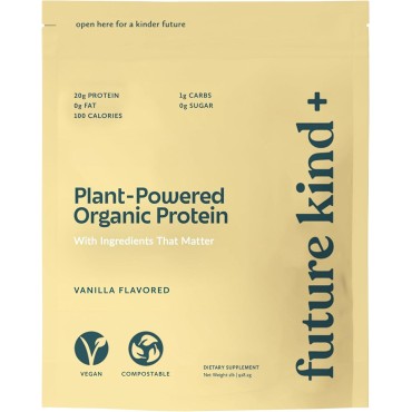 Future Kind Vegan, Vanilla (34srv) - Whey Free Protein Powder for Men and Women Pea Plant Protein for Lean Muscle - Sugar-Free, Soy-Free Non Dairy, w/Iron and Fiber