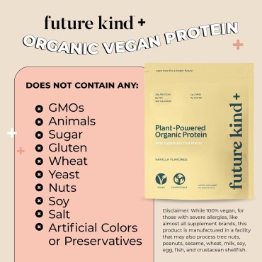 Future Kind Vegan, Vanilla (34srv) - Whey Free Protein Powder for Men and Women Pea Plant Protein for Lean Muscle - Sugar-Free, Soy-Free Non Dairy, w/Iron and Fiber