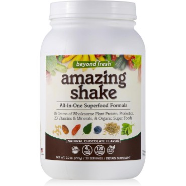 Beyond Fresh Amazing Shake, Superfood Formula, Plant Protein Based, Low Net Carbs, Wholefood Protein, Meal Replacement, Natural Chocolate Flavor, 999 Grams, White