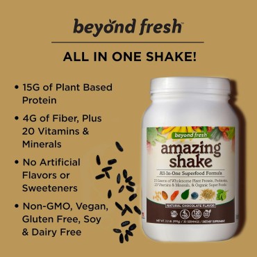 Beyond Fresh Amazing Shake, Superfood Formula, Plant Protein Based, Low Net Carbs, Wholefood Protein, Meal Replacement, Natural Chocolate Flavor, 999 Grams, White