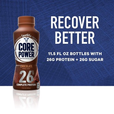 Core Power Fairlife 26g Protein Milk Shakes, Ready To Drink for Workout Recovery, Chocolate, 11.5 Fl Oz (Pack of 12)