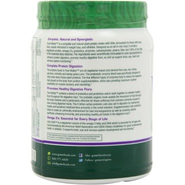 Green Foods True Vitality Plant Protein Shake, Vanilla, 25.2 Ounce