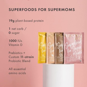 Boobie Body Superfood Protein Meal Replacement Shake, Coffee Caramel Flavor | 19g Protein | Safe For Pregnancy, Lactation, & Motherhood | Organic, Vegan, Zero Sugar, 10 Single Serve Packets (1.06 oz each)