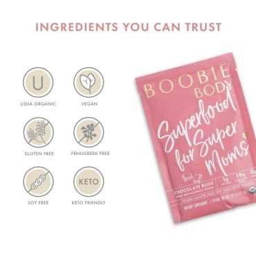 Boobie Body Superfood Protein Meal Replacement Shake, Coffee Caramel Flavor | 19g Protein | Safe For Pregnancy, Lactation, & Motherhood | Organic, Vegan, Zero Sugar, 10 Single Serve Packets (1.06 oz each)