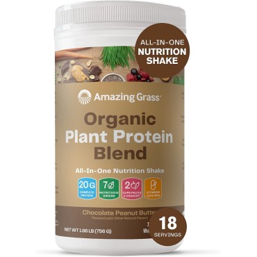 Amazing Grass Organic Plant Protein Blend: Vegan Protein Powder, New Protein Superfood Formula, All-In-One Nutrition Shake With Beet Root, Original, 18 Servings (Chocolate Peanut Butter)